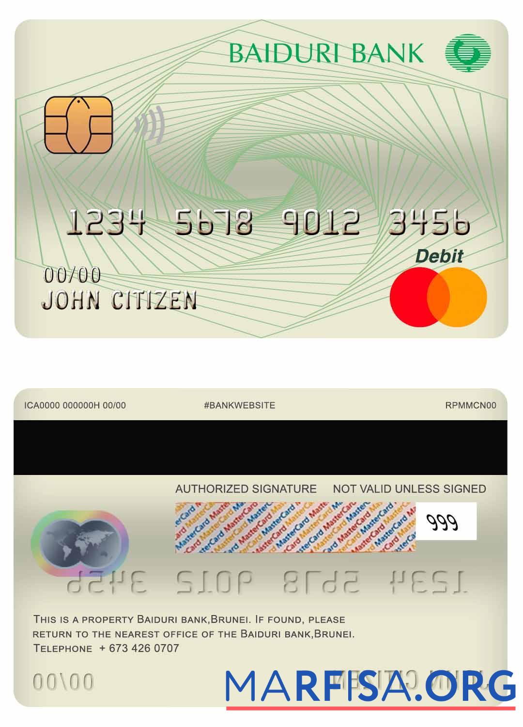 Blank Brunei Baiduri bank master debit card template